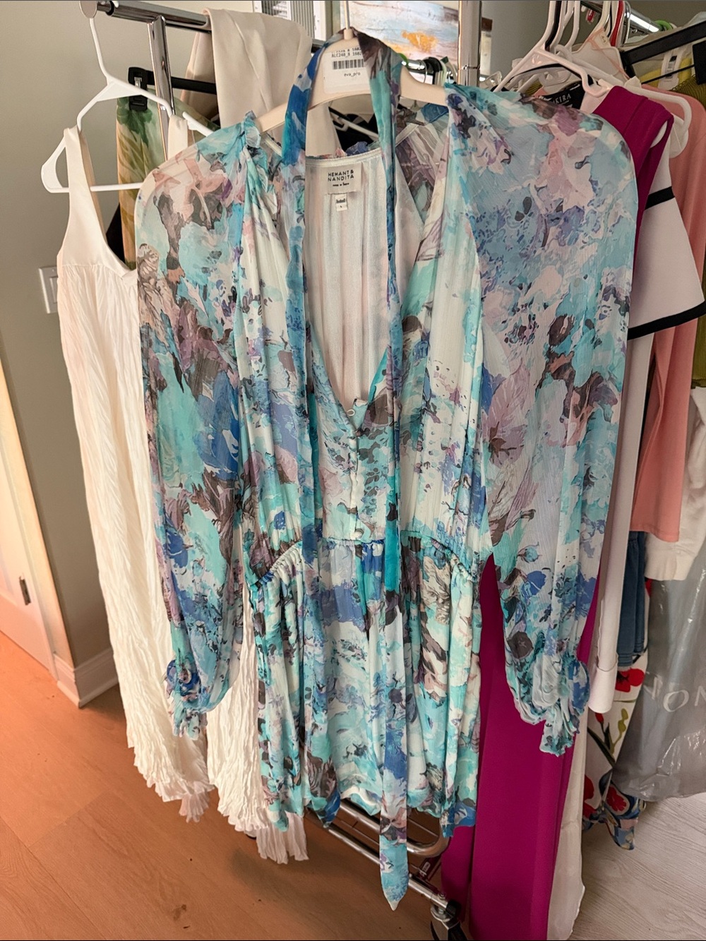 Revolve Aqua and Blue Floral Tie-Waist Romper